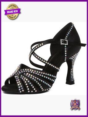 Womens Low Heel Dance Shoes Rhinestones Comfortable Wedding Evening Sandals
